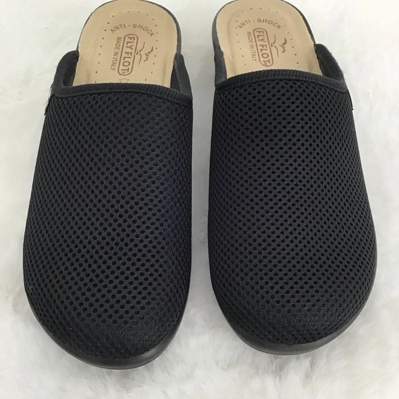 Fly Flot Italian Wide Fit Clogs Casual Comfort Black Mesh Size 40 EU US 9 - Picture 4 of 12